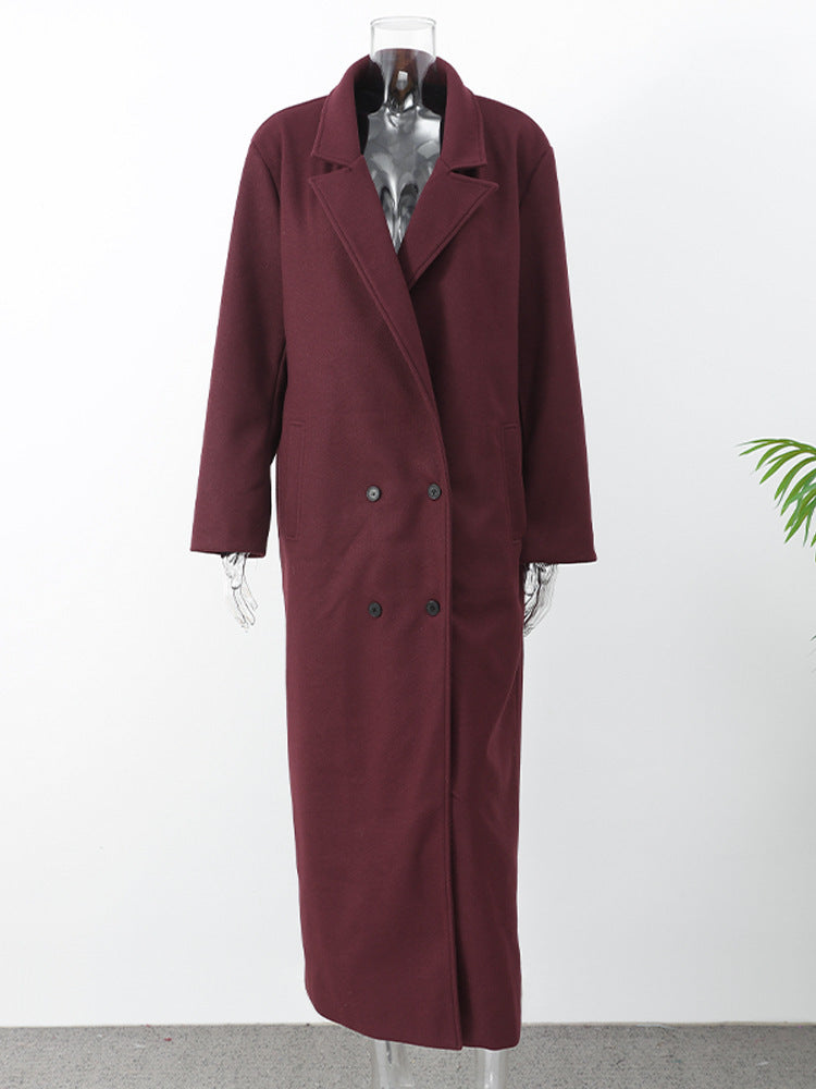 Damen Eleganter Wollmantel mit doppelt geknöpftem Design R&B