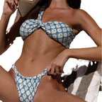Damen Bandeau-Bikini mit asymmetrischen Trägern und modischen Wickeldetails R&B