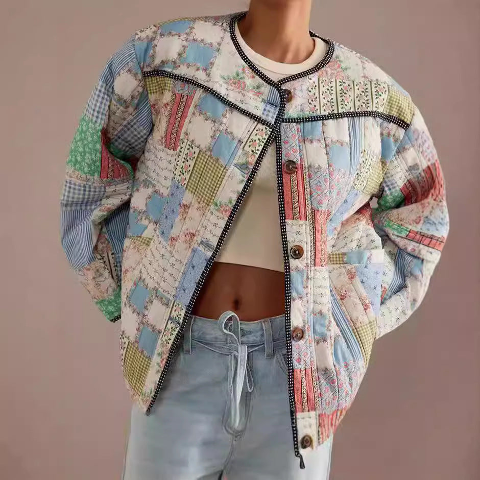 Damen Gestepptes Patchwork-Bomberjacke R&B