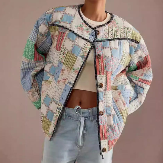 Damen Gestepptes Patchwork-Bomberjacke R&B
