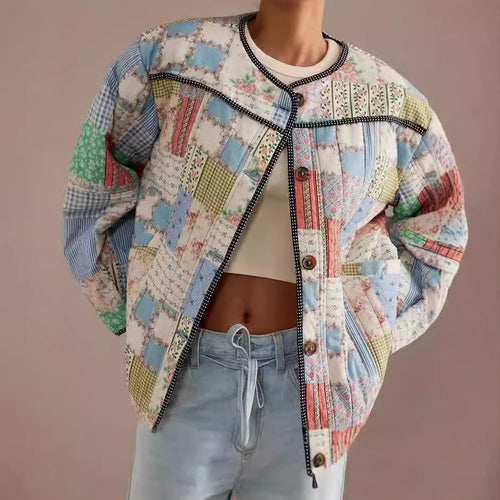 Damen Gestepptes Patchwork-Bomberjacke R&B