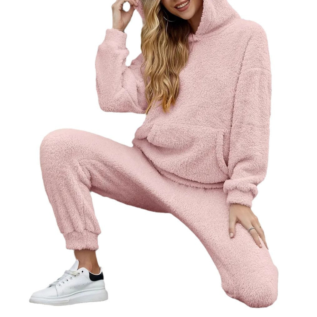 Damen Fleece-Loungewear-Set mit Kapuze und Taschen