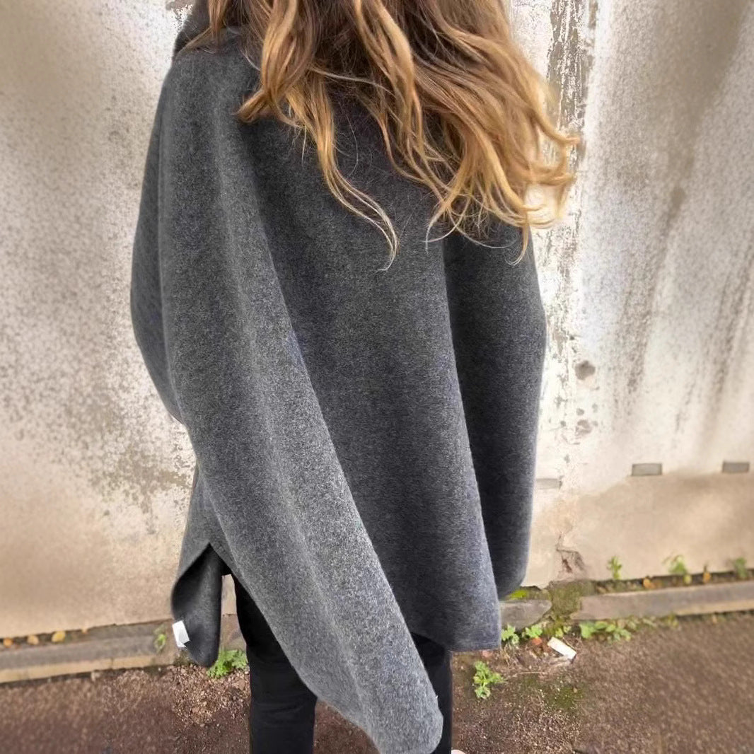 Damen Strickmantel mit luxuriösem Kunstfellkragen R&B