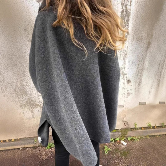 Damen Strickmantel mit luxuriösem Kunstfellkragen R&B
