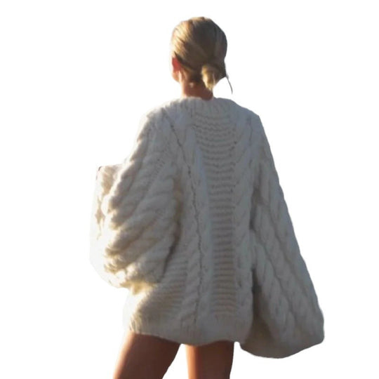 Damen Oversized Strickpullover mit strukturiertem Zopfdesign R&B
