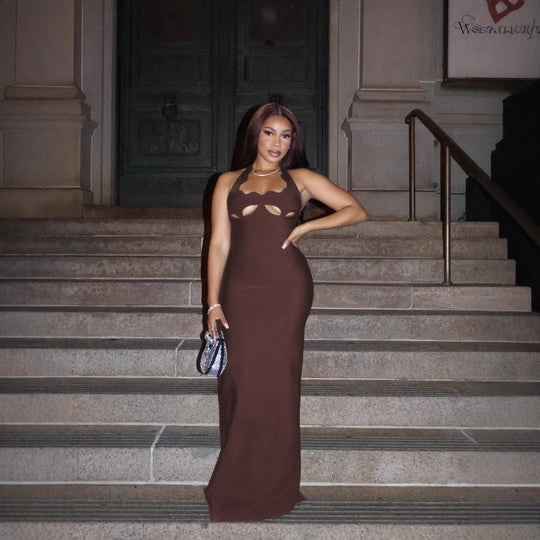Damen Maxikleid mit innovativem Cut-Out-Design und sexy Schlüssellochausschnitt R&B