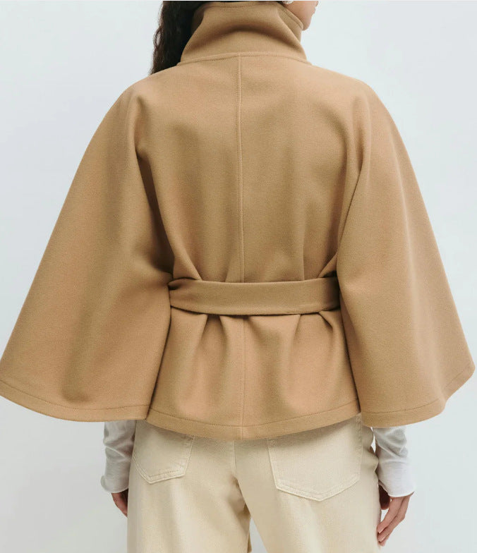 R&B | Stehkragen Knopf Gürtel Cape Trenchcoat