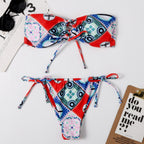 Damen Bandeau-Bikini mit aufregendem Mustermix und verstellbaren Trägern R&B