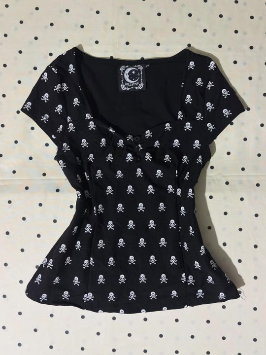 Damen Baumwollshirt mit Totenkopf-Muster R&B