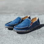 Damen lässige Slip-On Schuhe aus robustem Denim mit handgenähter Optik R&B