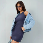 Damen figurbetontes Sommerkleid mit schmalem Schnitt und Rundhalsausschnitt R&B