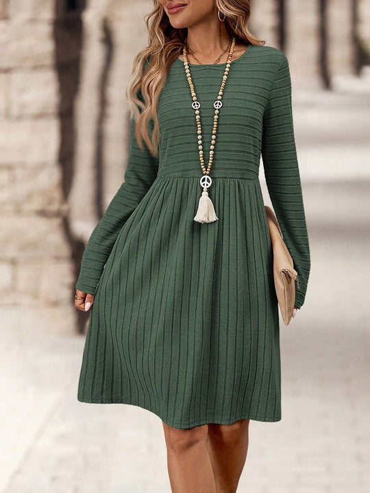 Damen Strickkleid mit Langen Ärmeln und Schmeichelndem Taillenschnitt R&B