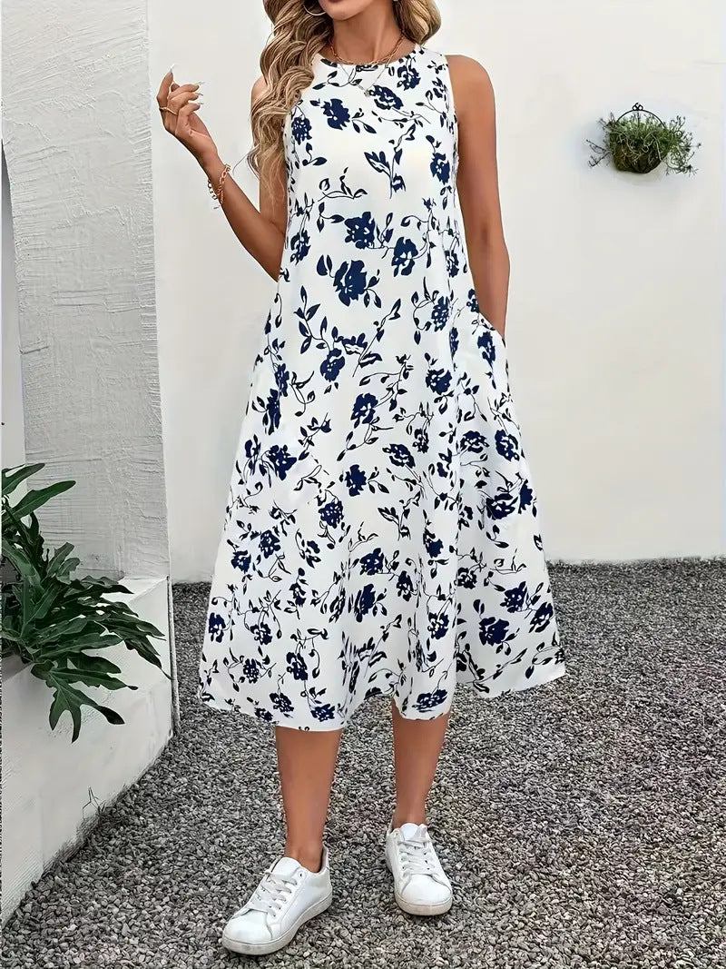 Damen Ärmelloses Maxikleid mit floralem Muster und praktischen Taschen R&B