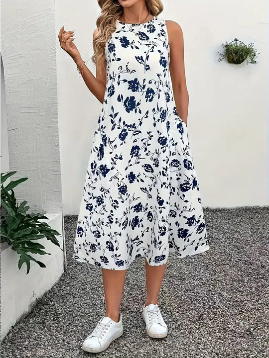 Damen Ärmelloses Maxikleid mit floralem Muster und praktischen Taschen R&B