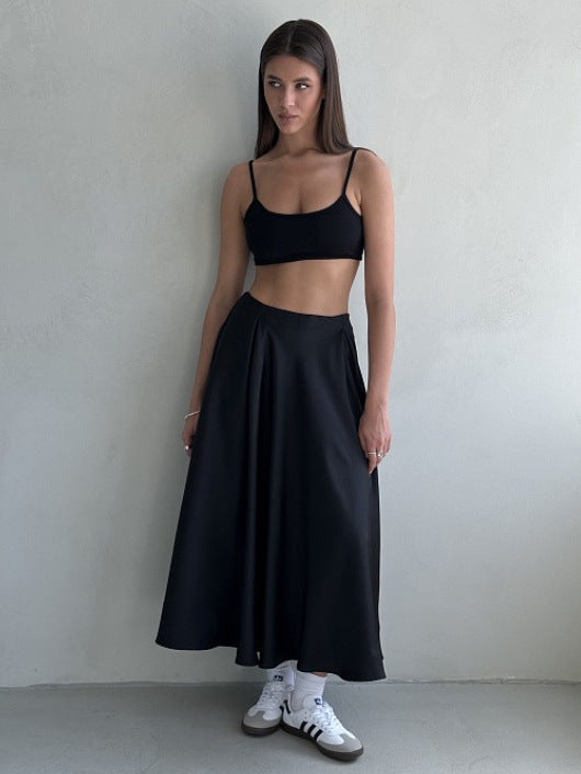 Damen Elegantes Satin-Maxikleid mit schwingendem Rock R&B