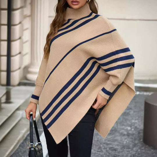 Damen Poncho mit modernen Streifen R&B
