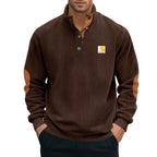 Herren nan Strickpullover im Troyer-Stil mit Stehkragen Lederbesatz Druckknopfleiste und Ellbogen-Patches R&B