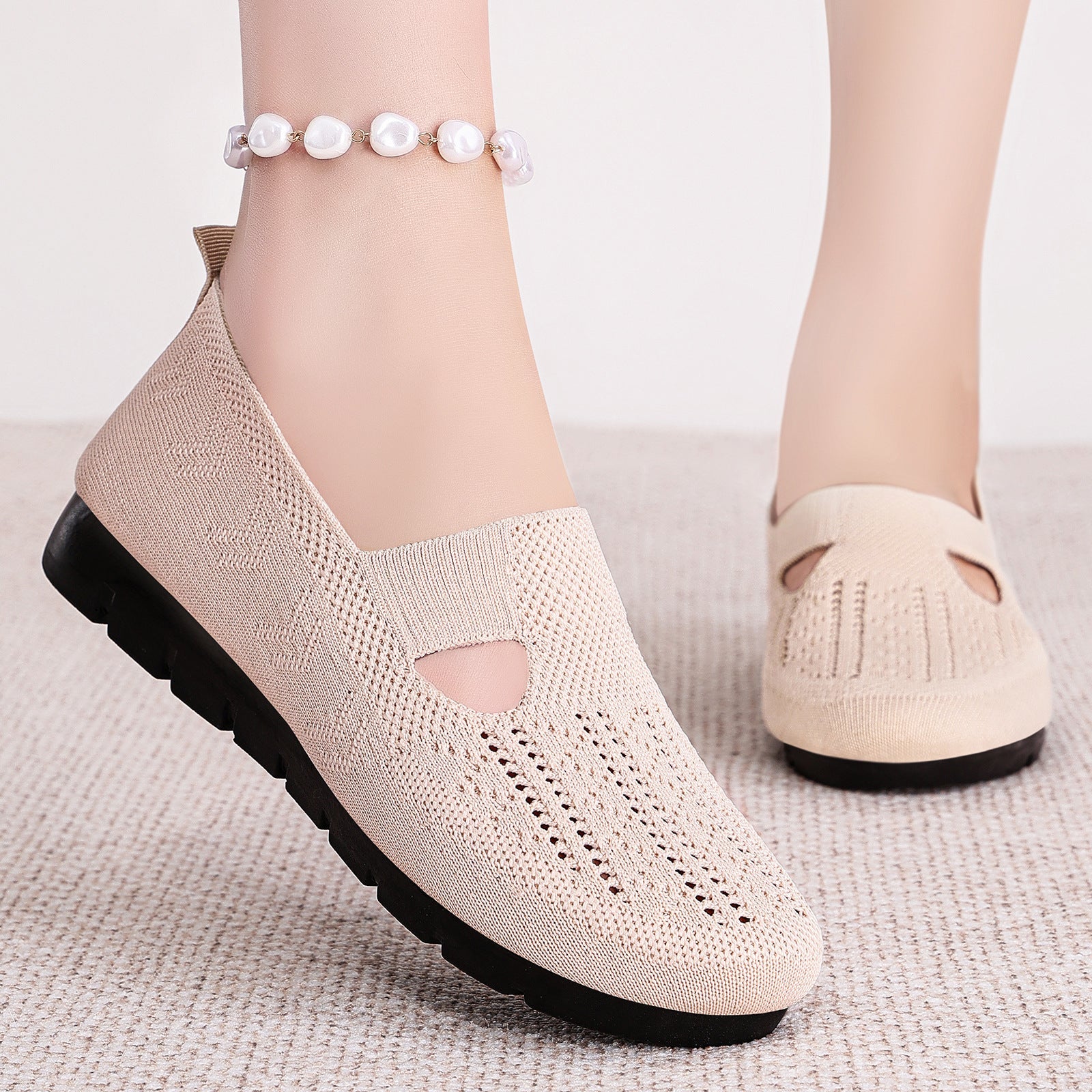 Damen Bequeme Slip-On Freizeitschuhe mit atmungsaktivem Strickdesign R&B