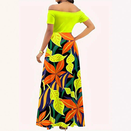 Damen Off-Shoulder Maxikleid mit floralem Design und elastischem Taillenband R&B