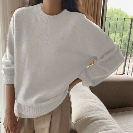 Damen Gemütlicher Rundhals-Pullover aus hochwertigem Stoff R&B