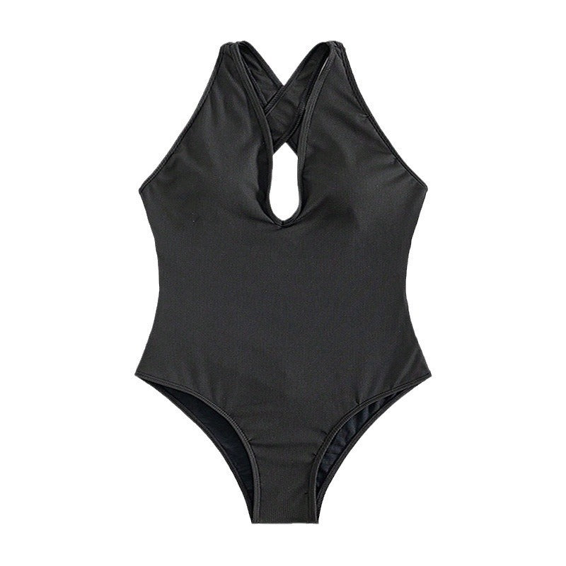 Damen Hochgeschnittener Badeanzug mit tiefem V-Ausschnitt und feinem Rippdesign