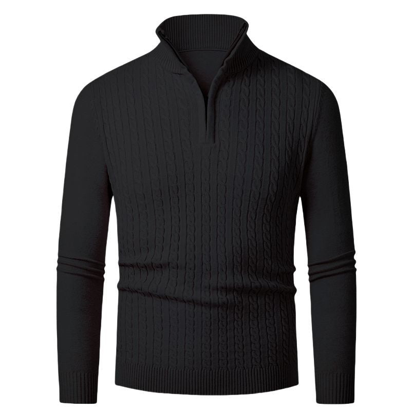 Herren Strickpullover mit modischem Zopfmuster und hochgeschlossenem Kragen R&B
