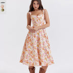 Damen Maxikleid mit floralem Schnitt und schwingendem Rock R&B