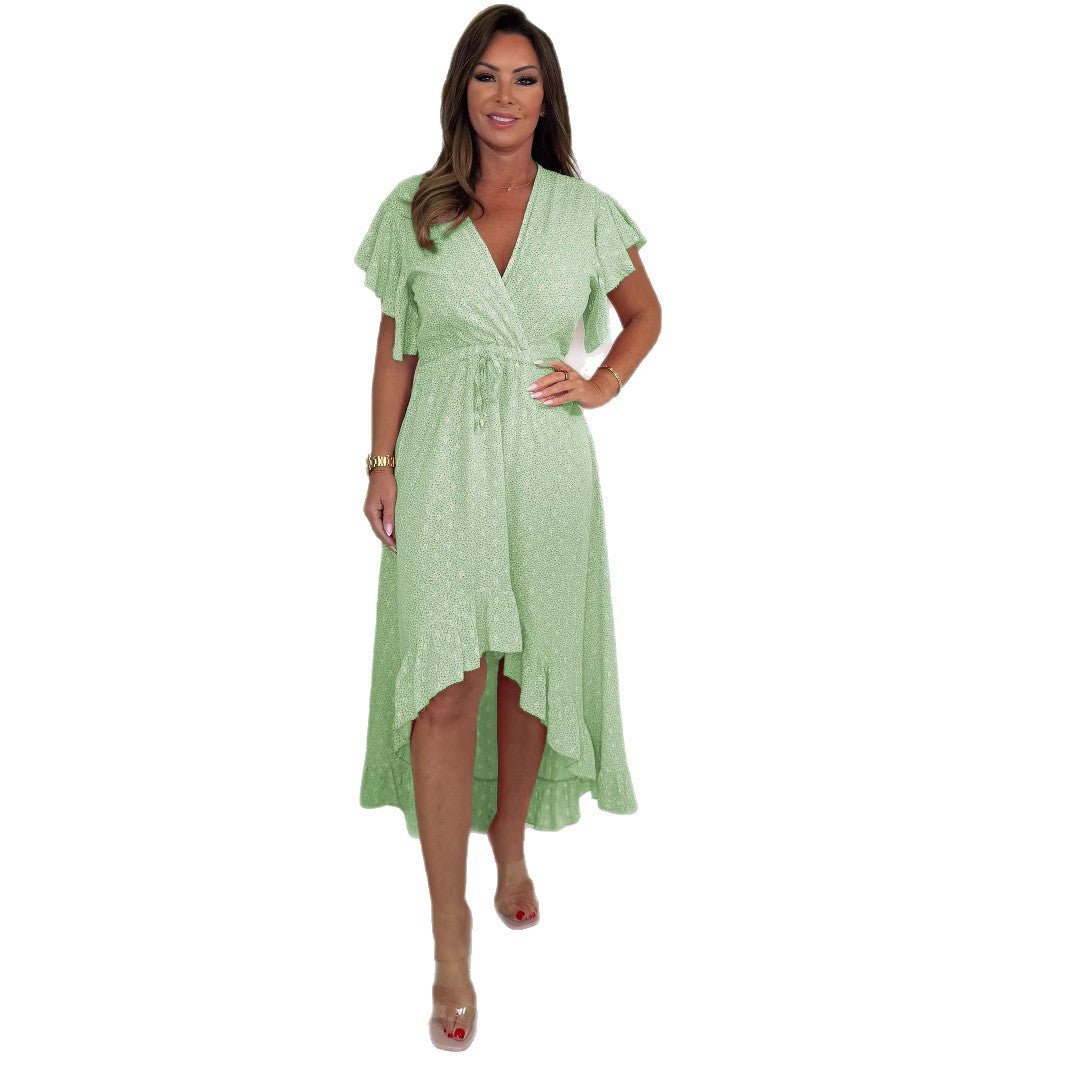 Damen Wickelkleid mit voluminösen Ärmeln und asymmetrischem Saum R&B