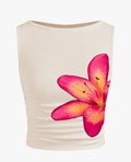 Damen ärmelloses Crop-Top mit floralem Motiv und figurbetontem Schnitt EB