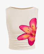 Damen ärmelloses Crop-Top mit floralem Motiv und figurbetontem Schnitt EB