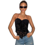 Damen Freizeit Top mit verspieltem Bindand und Spitze
