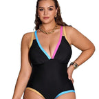 Damen Sportlicher Einteiler Badeanzug mit modischen Farbakzenten R&B