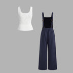 Damen lässiger Tank-Top und weit geschnittenen Latzhose Set R&B