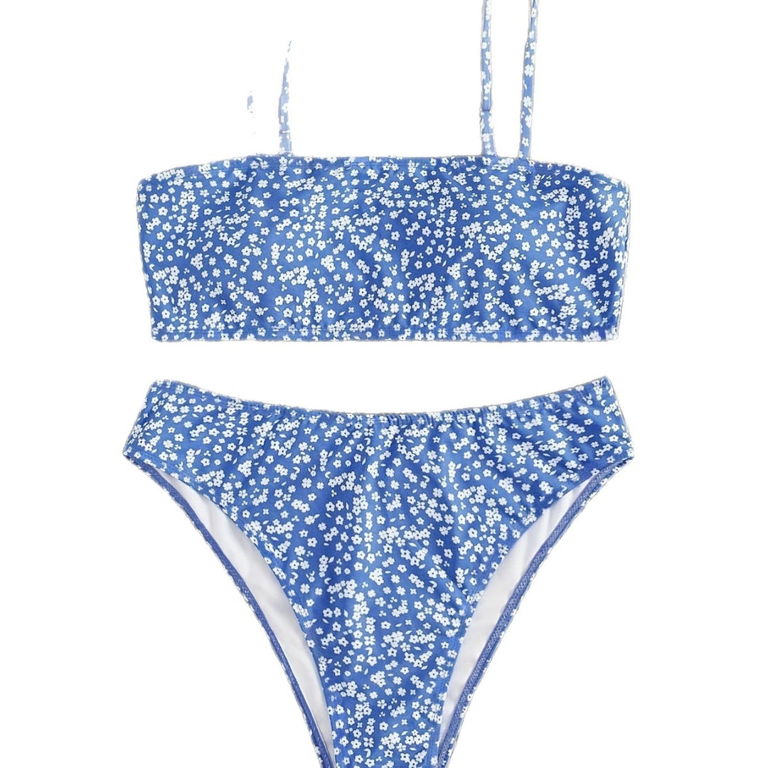 Damen Bandeau-Bikini mit verstellbaren Trägern und floralem Design R&B