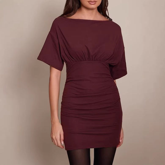 Damen figurbetontes Wickelkleid mit Raffungen und weiten Ärmeln R&B