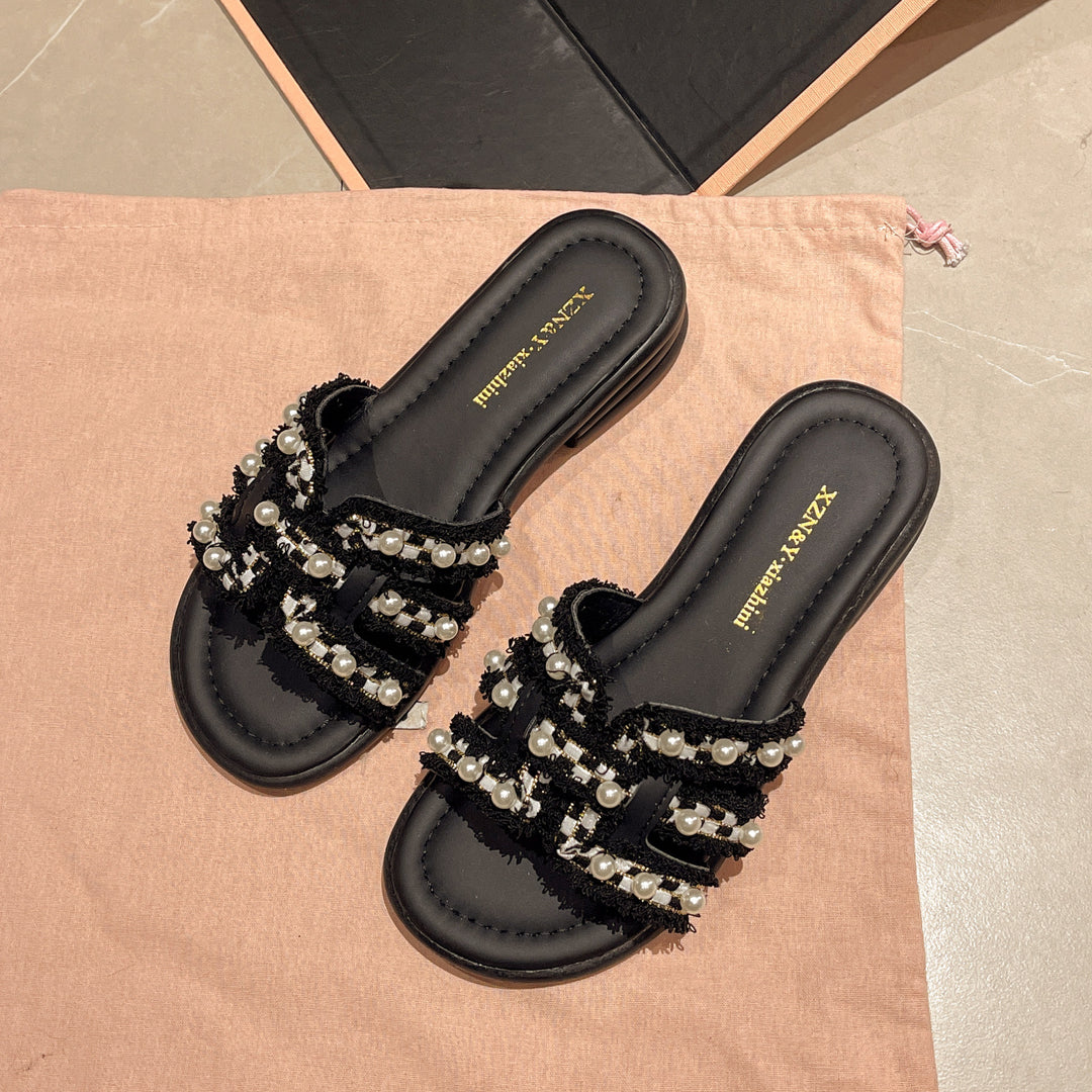 Damen Glamouröse Sandalen mit luxuriösen Perlenapplikationen R&B