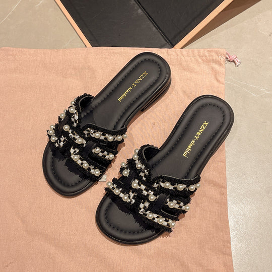 Damen Glamouröse Sandalen mit luxuriösen Perlenapplikationen R&B