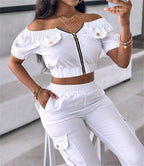 Damen Crop-Top mit Cut-Outs und aufgesetzten Taschen R&B