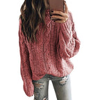 Damen lässiger Grobstrickpullover mit romantischem Zopfmuster R&B