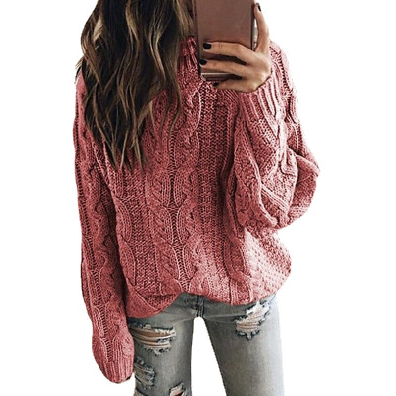 Damen lässiger Grobstrickpullover mit romantischem Zopfmuster R&B