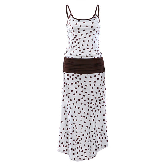 Damen Maxi Kleid mit eleganter Raffung und Punkte-Muster R&B