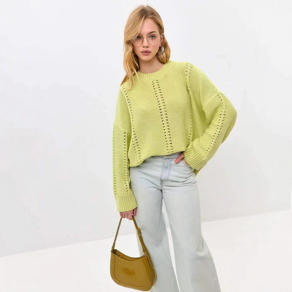 Damen lässiger Strickpullover mit strukturiertem Design und überschnittenen Schultern R&B