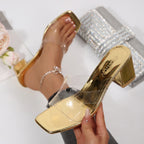 Damen elegante Stiefeletten mit transparentem Obermaterial und goldener Absatzhöhe R&B