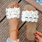 Damen Slip-On Sandalen mit floralen Applikationen und rutschfestem Fußbett