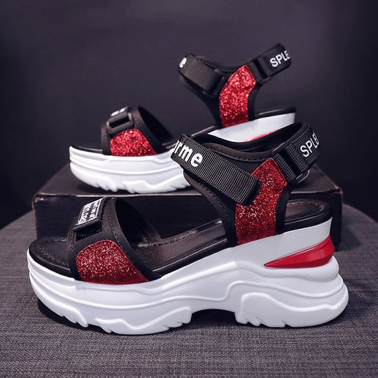 Damen Sportliche Sandalen mit glitzerndem Riemendesign R&B
