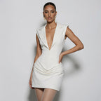 Damen figurbetontes Kleid mit tiefem V-Ausschnitt und tailliertem Design R&B