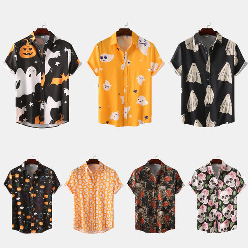 Herren Kurzarmhemd mit kreativem Totenkopf- und Blumenmuster R&B