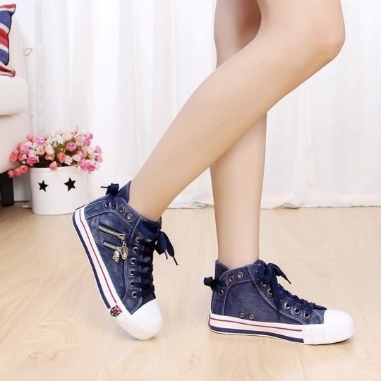 Damen Hohe Sneaker aus Denim mit dekorativen Details R&B