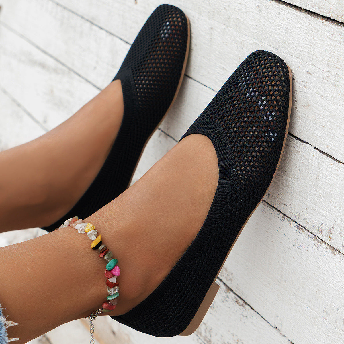 Damen Atmungsaktive Ballerinas mit R&Brnem Lochdesign R&B