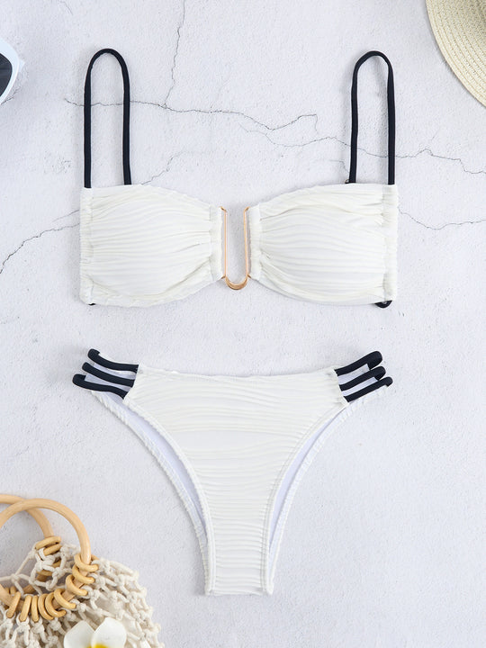 Damen Bandeau-Bikini mit raffiniertem Falten-Design und seitlichen Bindebändern R&B